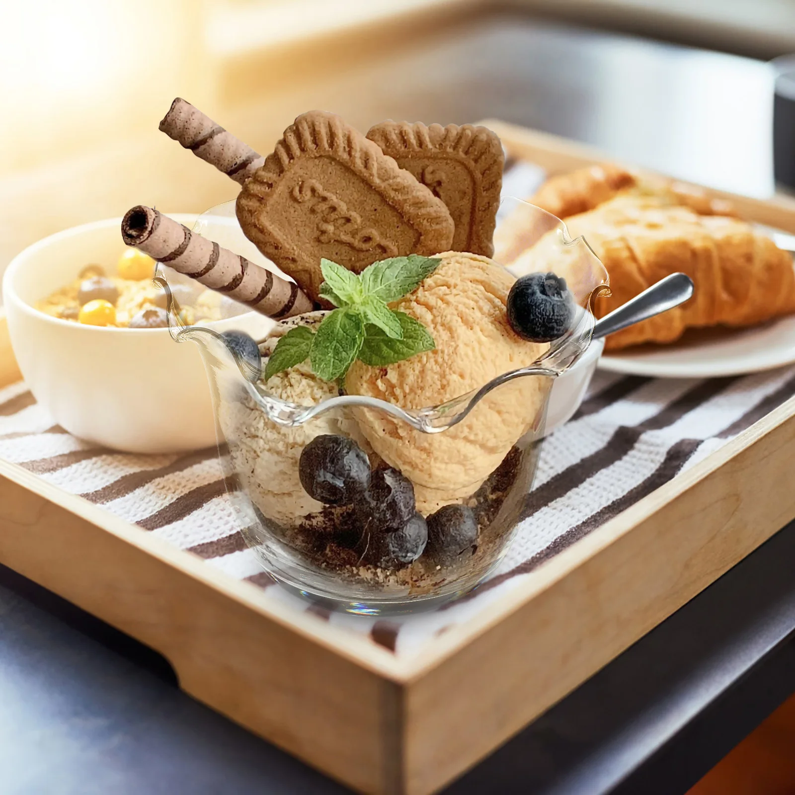 

1Set Glass Dessert Cup Bowl with Spoon Creative Breakfast Milk Fruit Yogurt Bowl Practical Clear Glass Cup