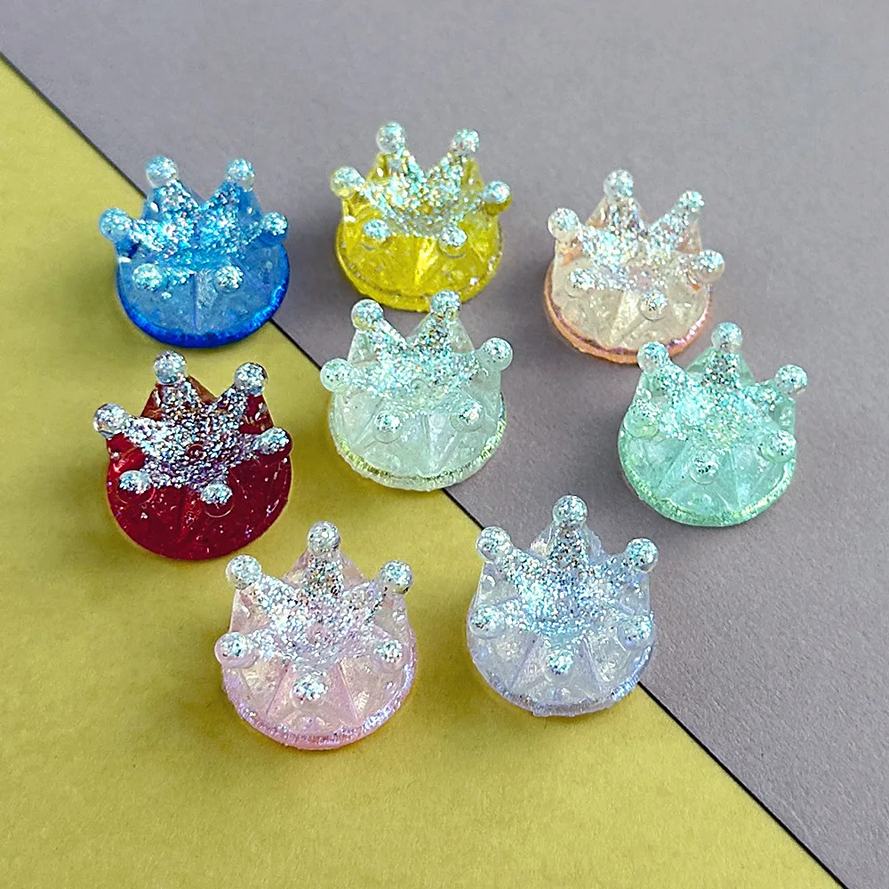 100PCS Glitter Crown 18MM Resin DIY Children's Bracelet Hair Clip Hair Accessories Keychain Material Jewelry