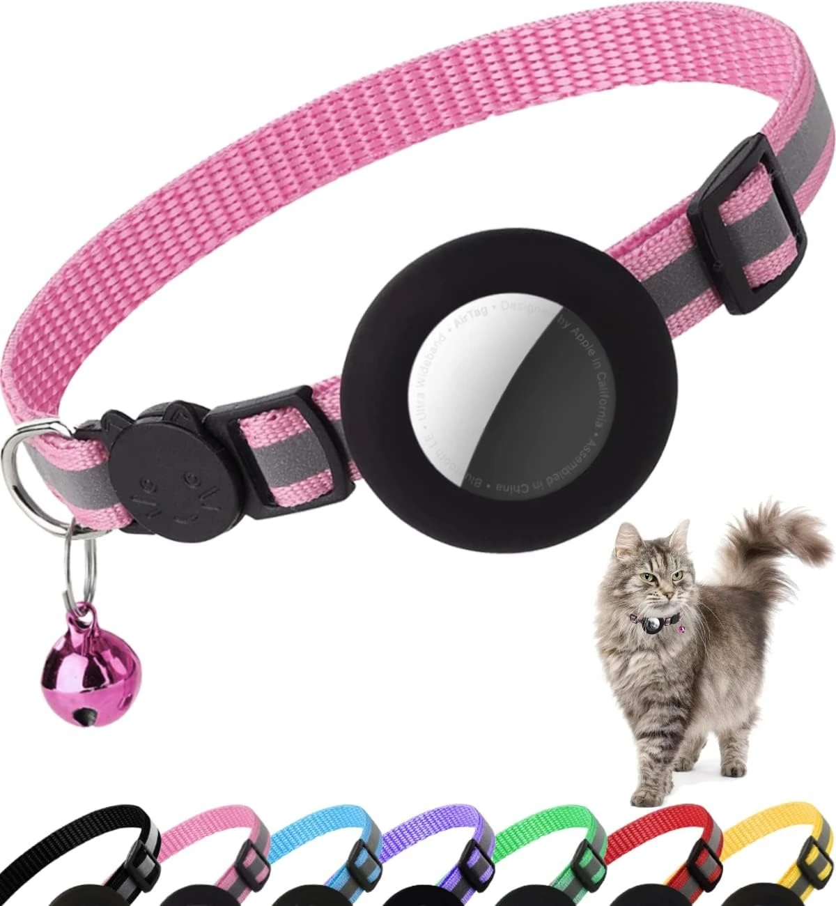 Süßes Katzenhalsband Airtag Breakaway Reflektierendes Kätzchenhalsband mit Glocke für Apple Air Tag Halter Glocke Nylon Silikonhalsband für Katzen – Detail 10