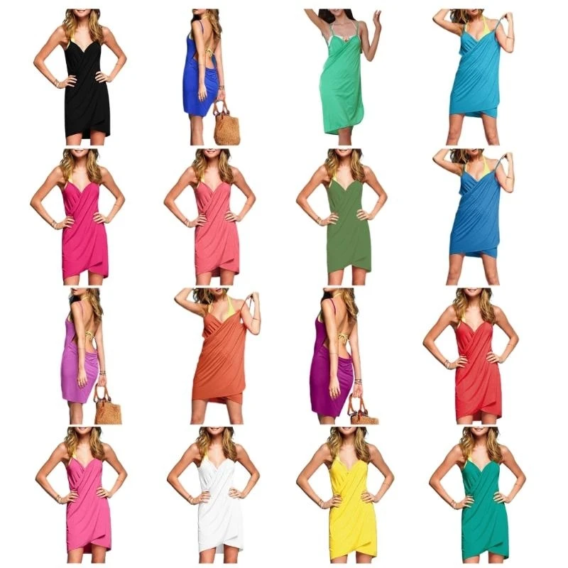 

Women Summer Short Dress Casual Loose Beach Swimsuit Cover Up Mini Dress Sexy Coverups Swimwear JOME