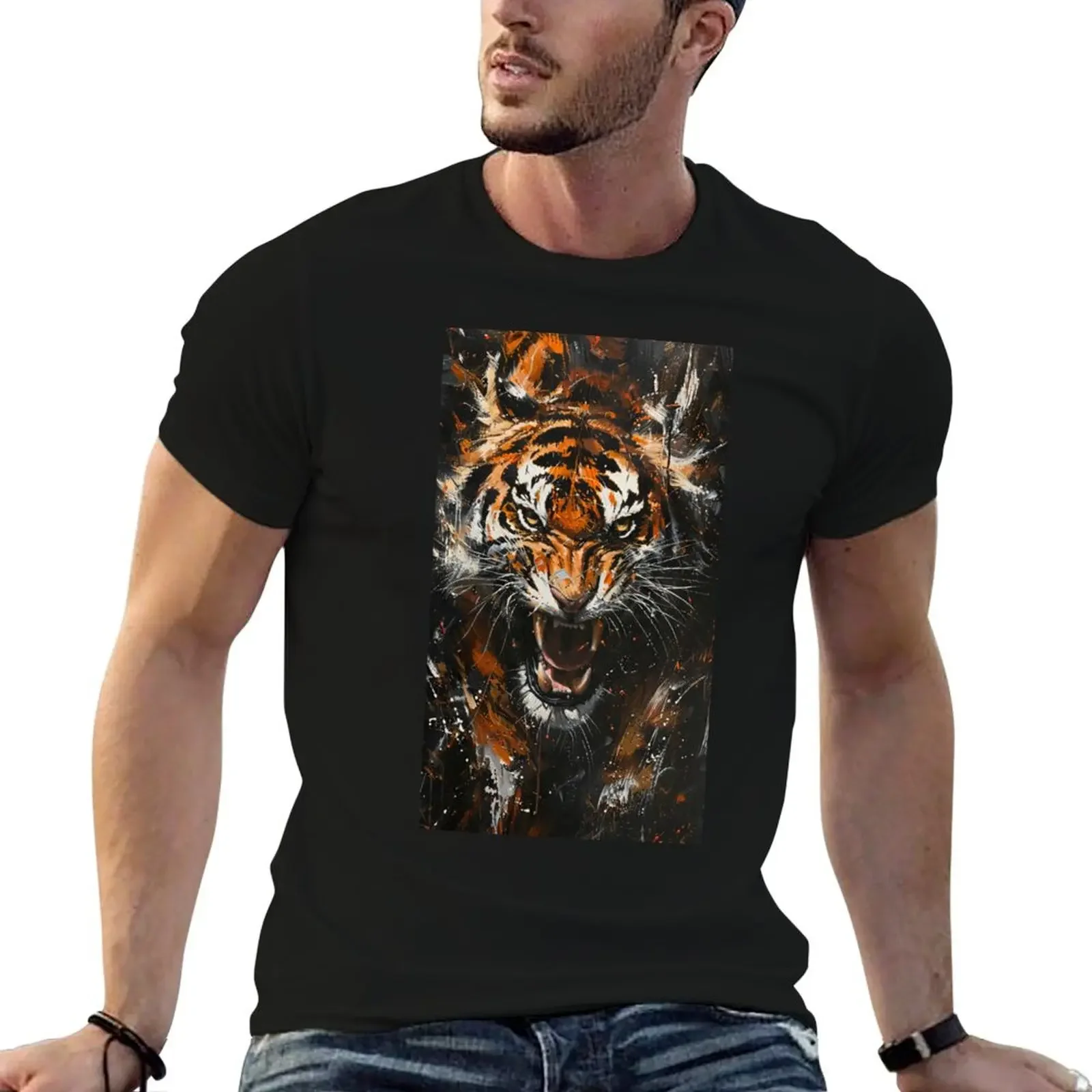 

Bengal Tiger Devesh Oil Painting T-Shirt kawaii clothes summer clothes Anime t-shirt mens tall t shirts