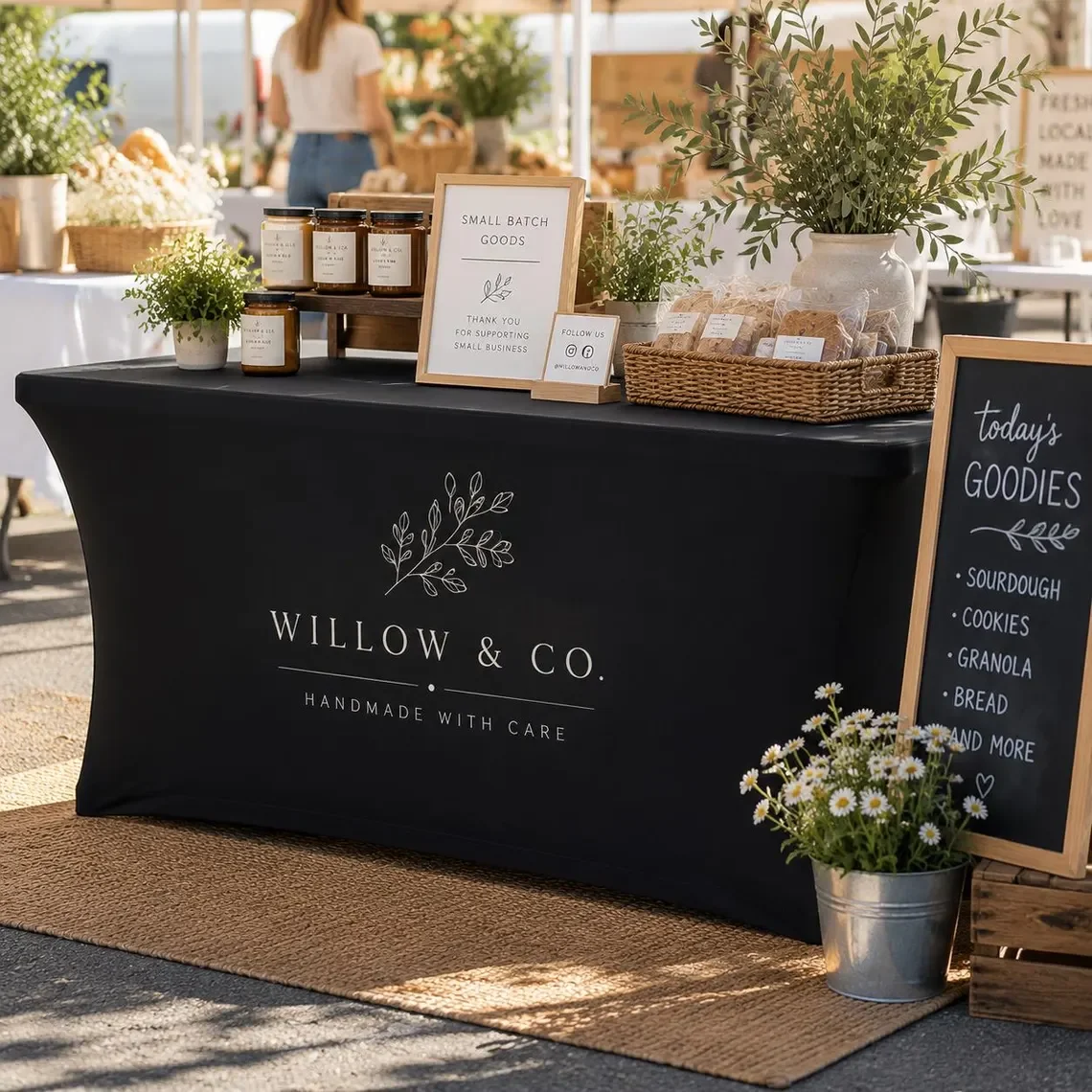 Custom Logo Stretch Table Cover, Personalized Spandex Tablecloth for Pop Up Shop, Trade Show Booth, Vendor
