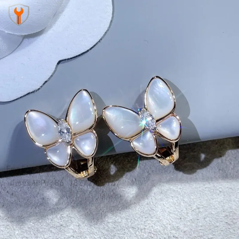 White Beimu Butterfly Earclap for Women, 925 Pure Silver, 18K Rose Gold Grade Earrings, Stylish Internet Celebrity Trendy