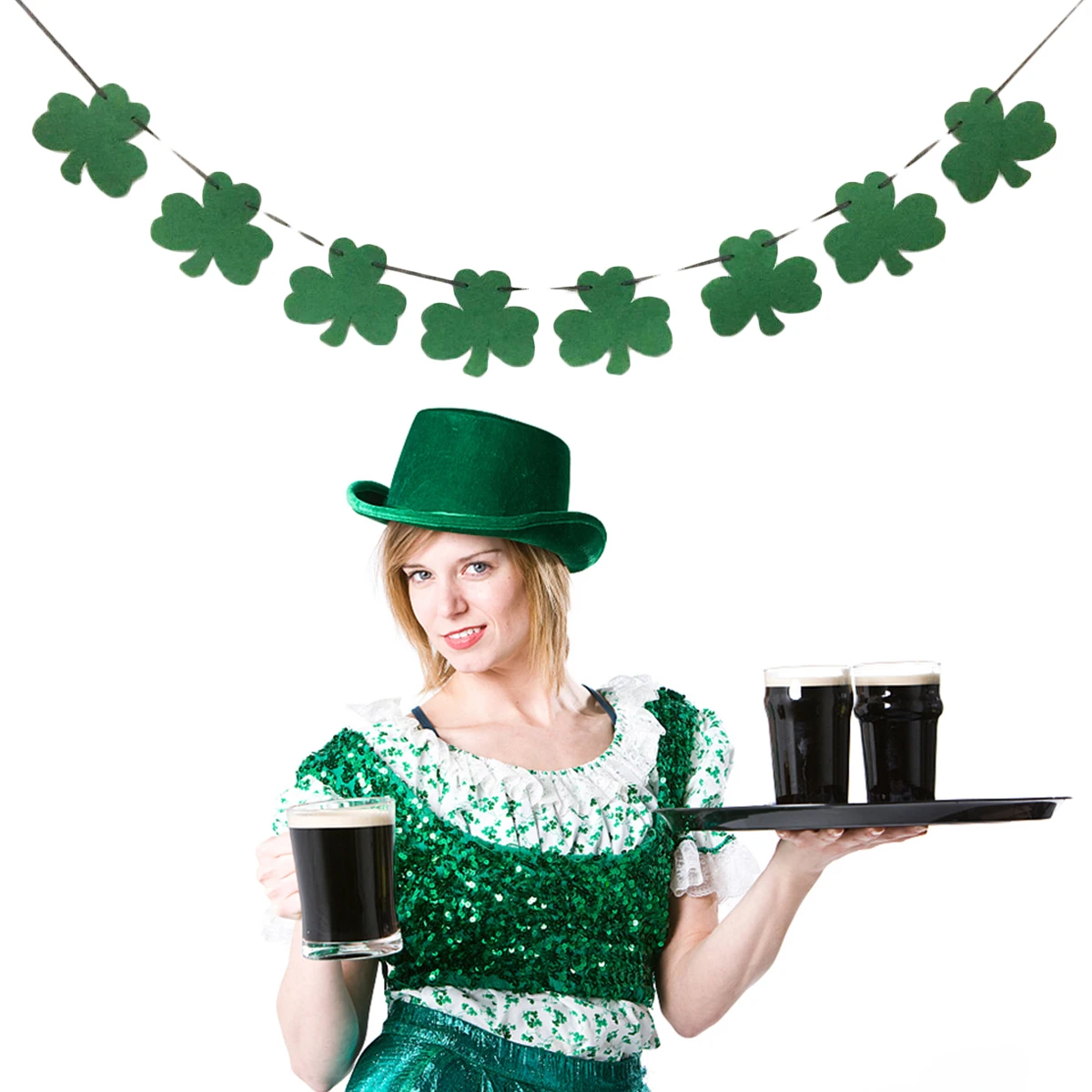 

Shamrock Clover Garland Banner Patrick Day Decor Large Size Flags Wall Hanging Felt Green Photos