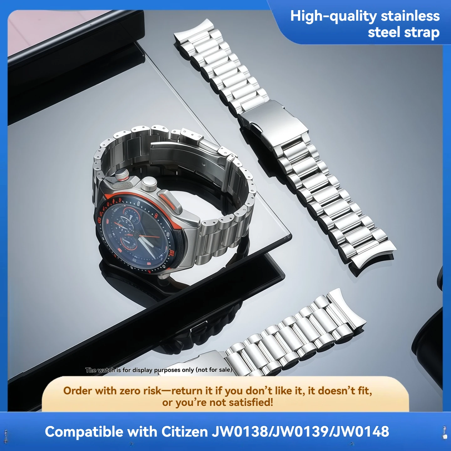 Suitable for Citizen JW0138/JW0139/0148 light kinetic energy JW0149-10L stainless steel strap replacement accessories for men