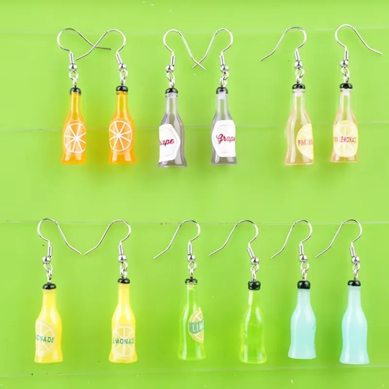 Color Fun Resin Lemon Soda Bottle Shape Diy Earrings Simulation Beverage Bottle Pendant Is Suitable For Jewelry Production Neckl