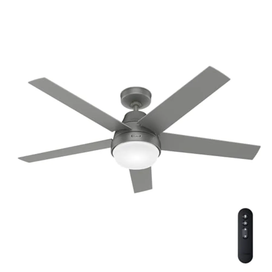 

52 inch Indoor Ceiling Fan with LED Light and Remote Control - Matte Silver Modern Smart Ceiling Fan, 5 Blades, Standard Mount,