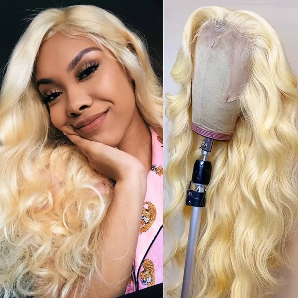 13x4 Blonde Body Wave Lace Front Wig Human Hair 613 Colored 180 Density HD Transparent Lace Frontal Wigs For Women Pre Plucked