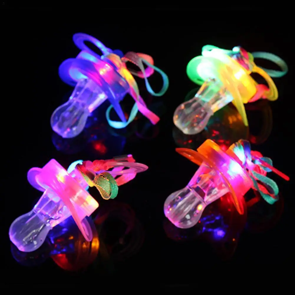 Glowing Flashing LED Pacifier Whistle Night Light Up Blinking Joke Pacifier Toy LED Pacifier Party Rave Soft Necklace 10/20/30pc