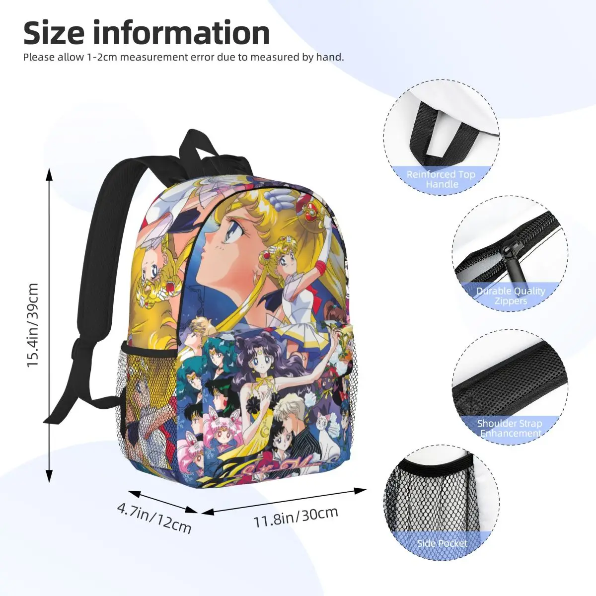 Sailor-Moon For Girls Boys Large Capacity Student Backpack Lightweight waterproof Backpack 15inch