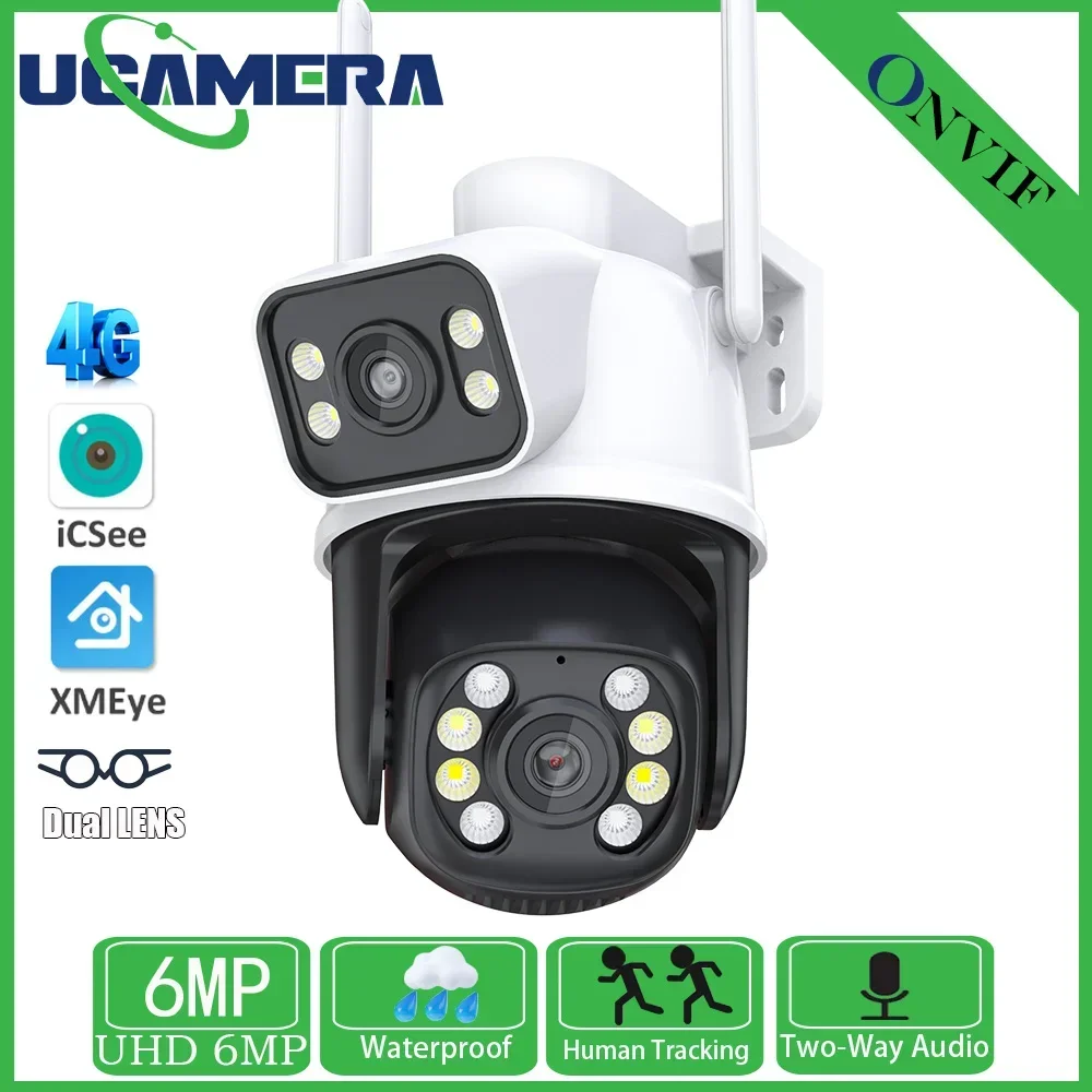 

6MP 3MP+3MP 4G H.265 PTZ Wifi Camera Dual Lens Ai Human Detect Wireless Outdoor Surveillance CCTV Camera iCSee App