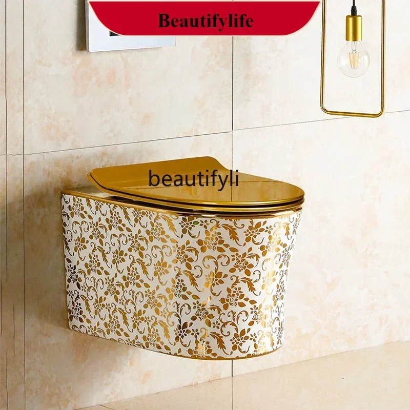 

Z189 Золотой унитаз, настенный подвесной унитаз, местный тиран, золотой и серебряный, скрытый резервуар для воды, унитазAsmt