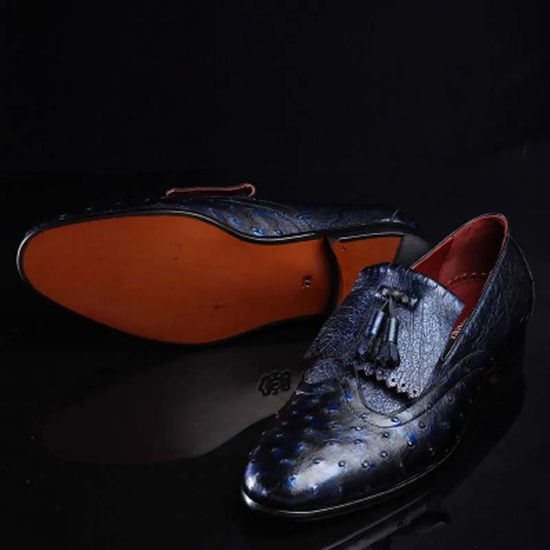 Ourui-Chaussures d'affaires formelles en cuir véritable pour hommes, chaussures en cuir véritable bleu foncé, nouvelle arrivée, vente masculine