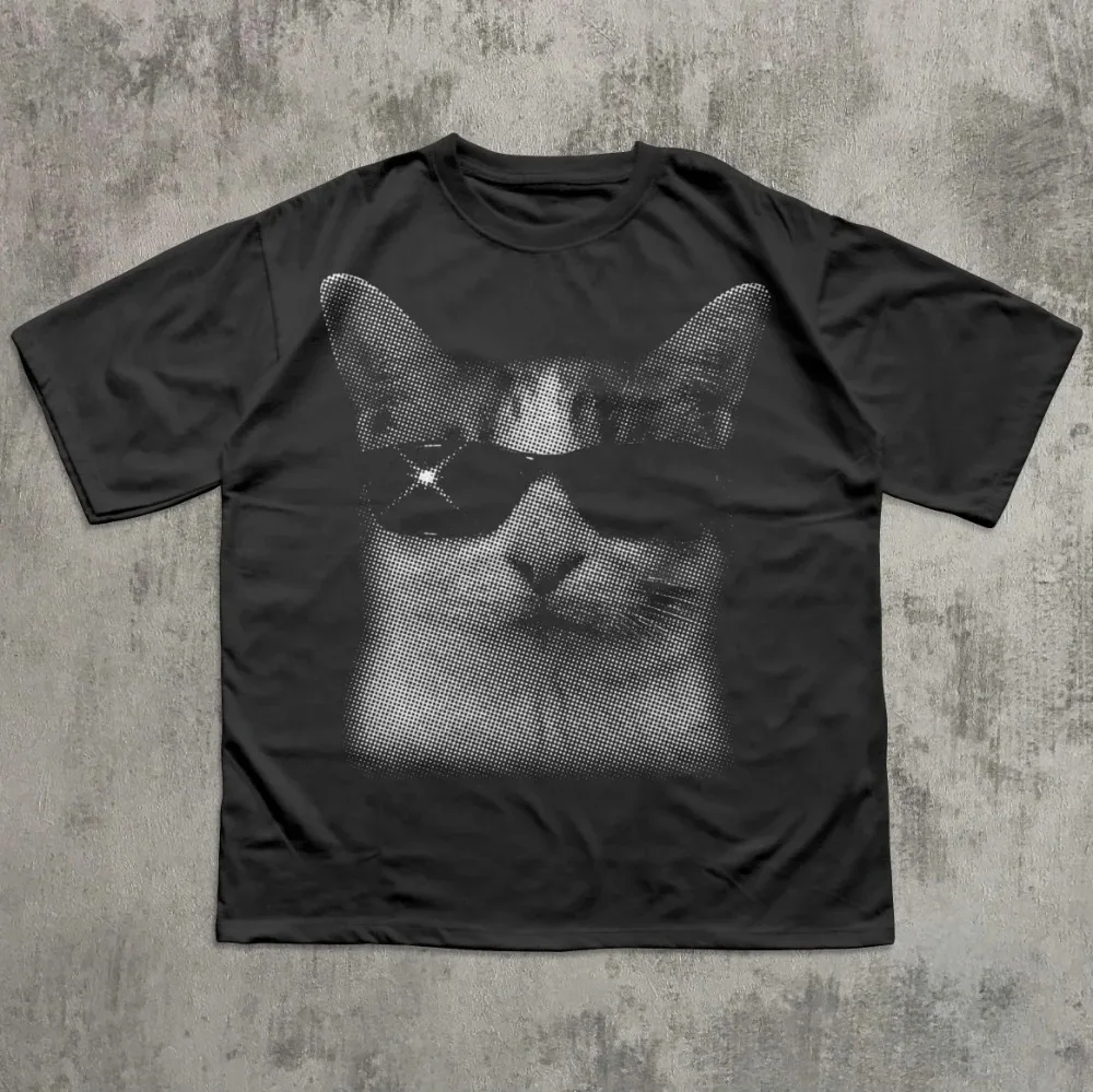 Funny Vintage Graphic Cat Oversizd T-shirt Meme Shirt Men Women Streetwear Silly Kitten Tshirt Gift Shirts Tees Gift for Her Him