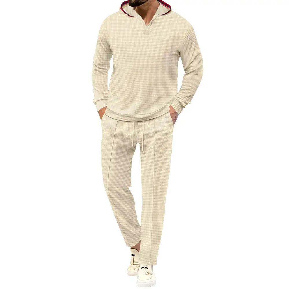 

New 2024 Autumn Men's Pure Color Hooded Long Sleeve Pants Set T-Shirt Autumn Season Long Pants Other Fabric Male Suit