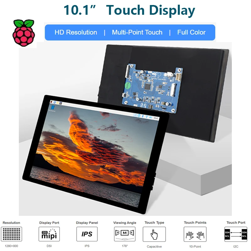 Waveshare 10.1인치 정전식 터치 디스플레이 1280*800 HD 풀 컬러, IPS, 라즈베리 파이 5/4B/3B+/3A+,CM3/3+/4용 DSI 터치스크린