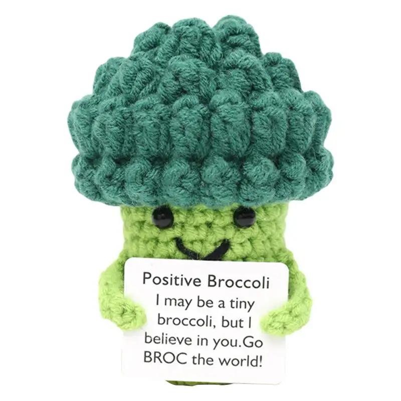 Positive Broccoli Crochet Toy Handmade Knitting Broccoli Doll Positive Crocheted Vegetable Encouraging Card Emotional Support