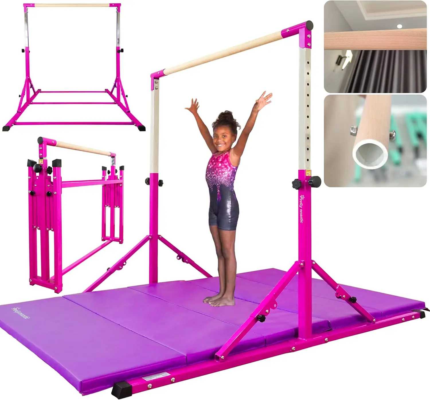 Foldable Gymnastics Bar, 6FT Gymnastic Horizontal Bars, Folding Training Bar for Kids and Teenagers 3-18, Weight Li