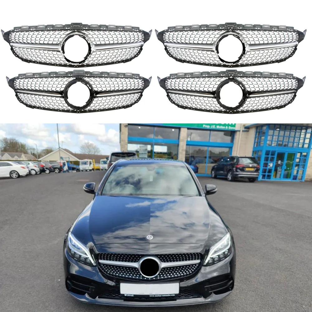 

Front Racing Facelift Center Grilles Upper Bumper Grill For Mercedes-Benz W205 C Class C200 C250 C300 C350 2019 2020 2021