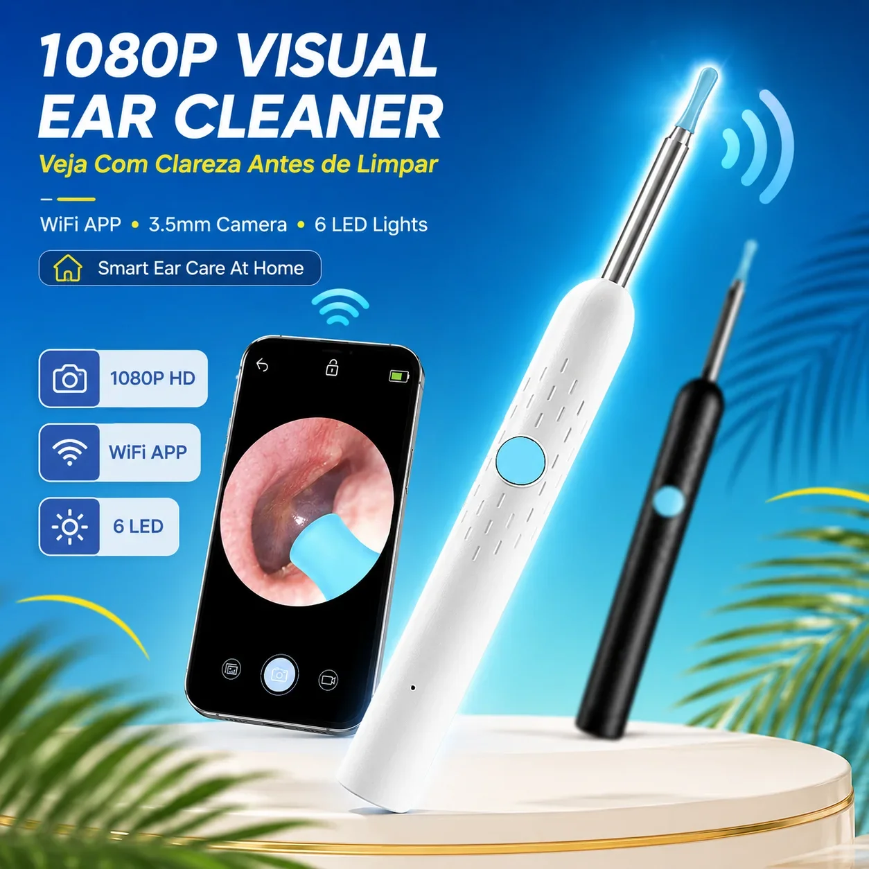 1080P HD Visual Ear Cleaner Camera WiFi Ear Wax Removal Tool 3.5mm Otoscope 6 LED Type-C Rechargeable Ear Pick for Adults Family