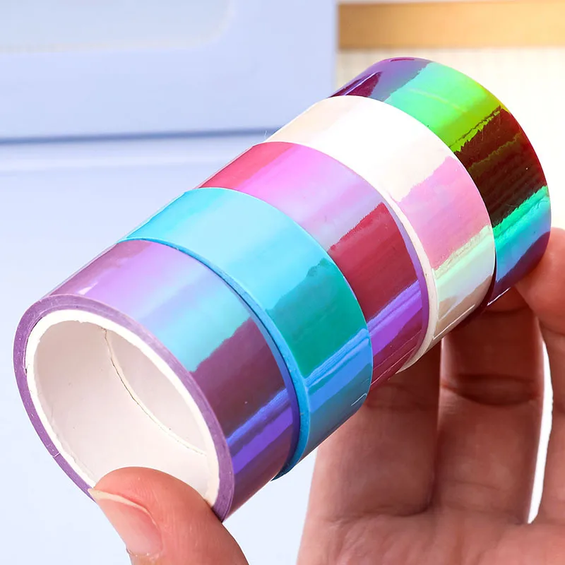 6pcs Laser Gradient Colors Adhesive Tape Set,Rainbow Decoration Waterproof,Pupil DIY Diary Embellish Gift Wrapping,Collage Paper