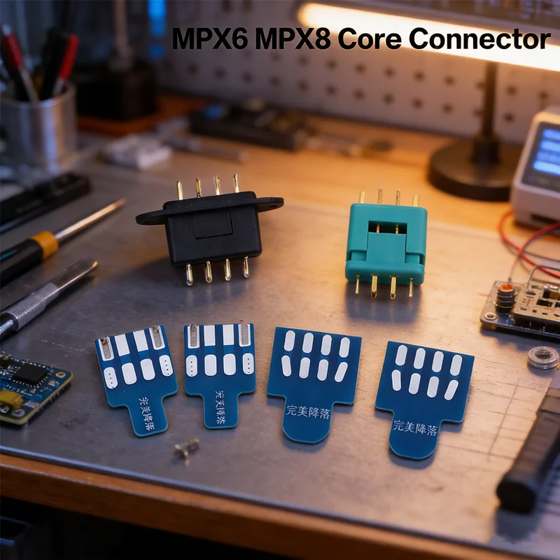 Kit de connecteurs de câblage modulaire comprenant des fiches MPX 6 et 8 broches avec support de montage sur circuit imprimé, idéal pour les projets de drones personnalisés, FPV ou de modèles réduits.