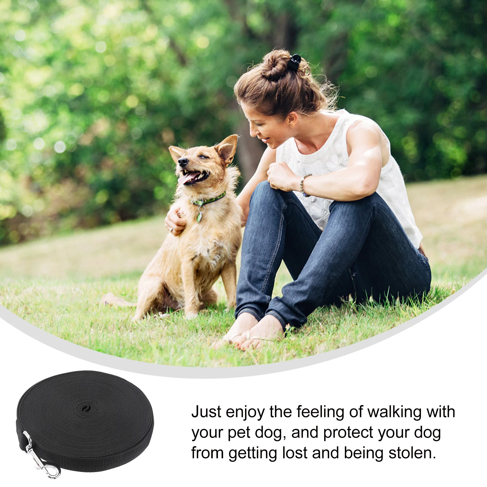 

15m Black Dog Training Lead Long Durable Pet Leash Heavy Duty Metal Hook Comfortable Remove