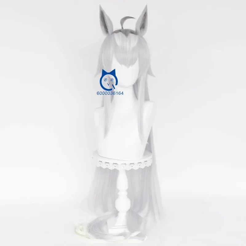 Uma Musume Pretty Derby Anime Oguri Cap gran oferta Cosplay 90cm de largo peluca plateada con orejas cola para fiesta de Halloween Comic Con Coser