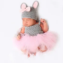 Lace Newborn Photography Outfits Girl Tutu Dress Newborn Photo Props Rabbit Hat Romper Photo Shoot Outfit Baby Photoshoot Outfit