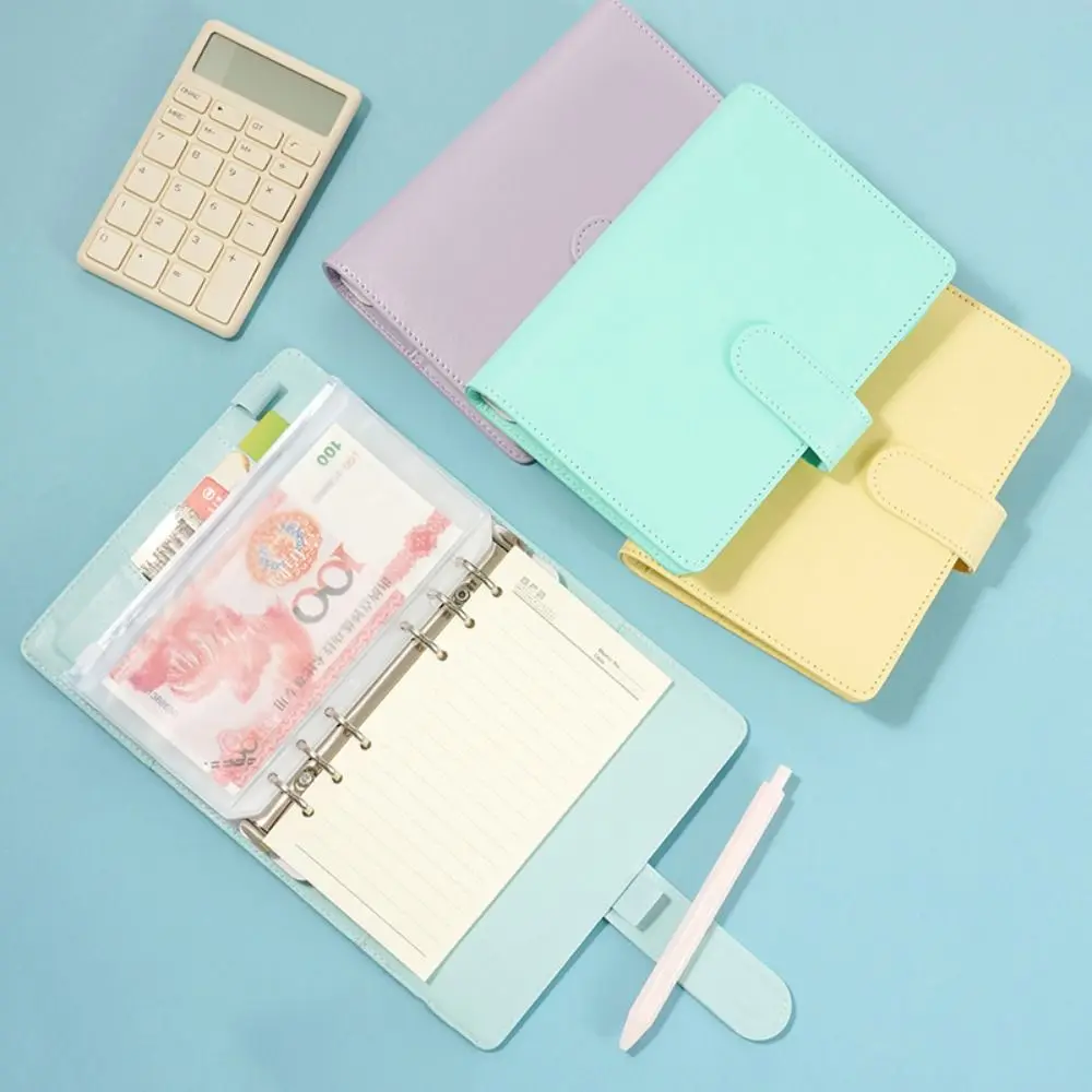 Pu Leather Loose-Leaf Notebook A6 Macarone Color Budget Binder Refillable Magnetic Buckle Saving Money Binder Cash Envelopes