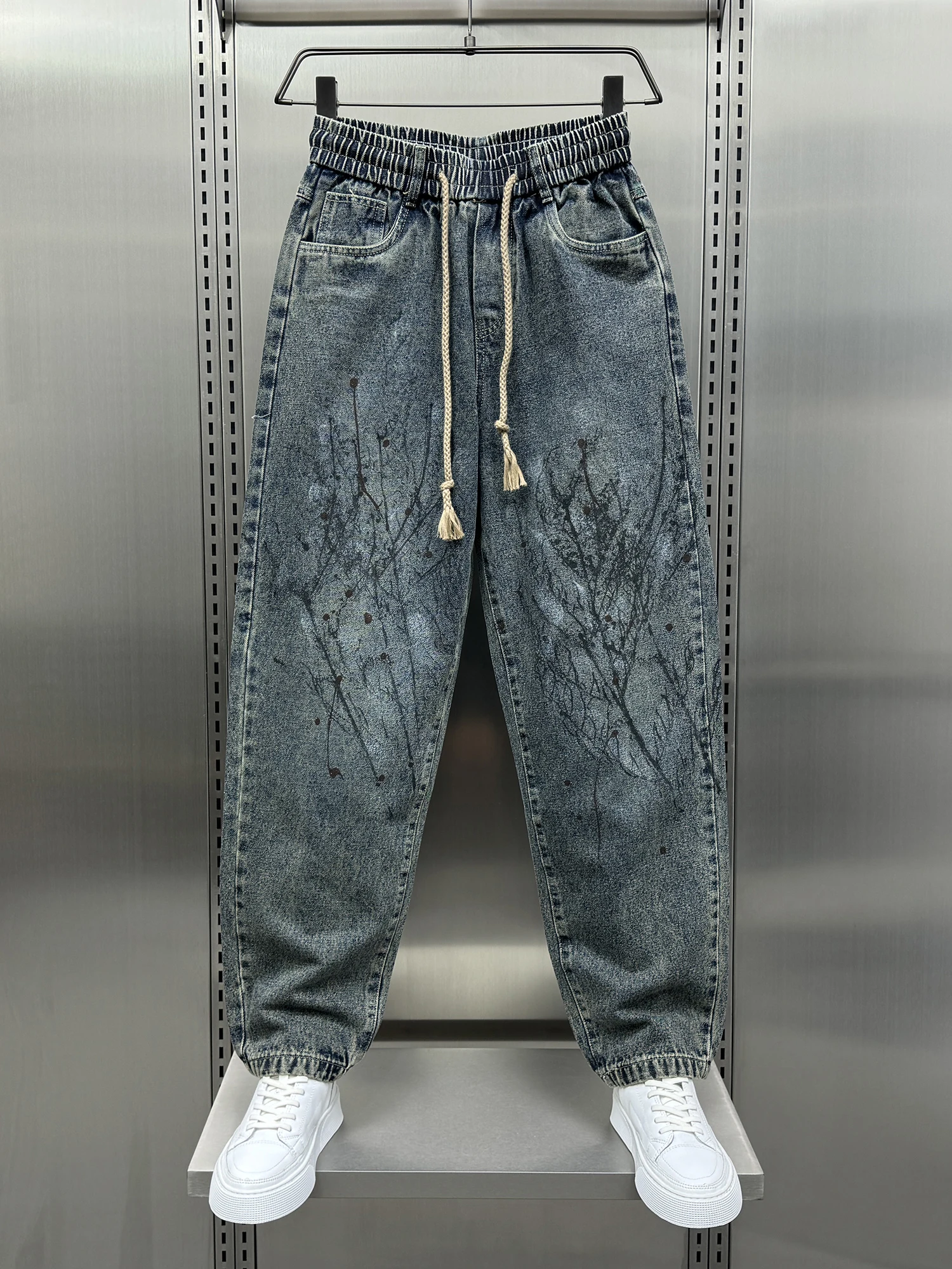 

Джинсы с прямыми штанинами в стиле ретро, мужские модные свободные брюки в американском стиле, длинные брюки с крашением, молодежные износостойкие