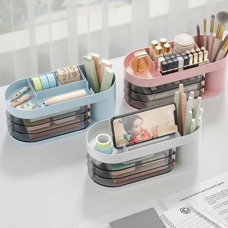 

Desktop Rotary Pen Holder Skincare Cosmetics Storage Box Student Dormitory Drawer Storage Box Pen Holder Storage Shelf