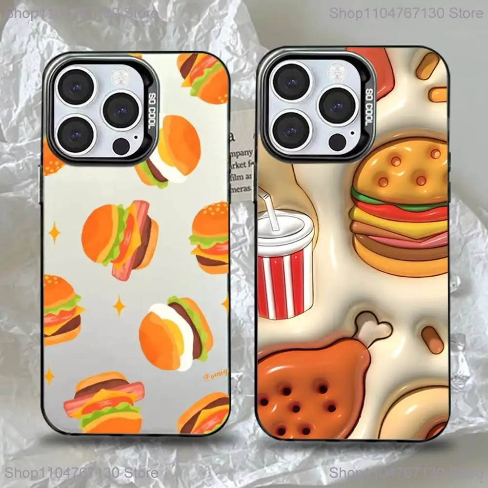 

Cute and Easy Hamburger Phone Case For iPhone 16,15,14,13,12,11,Pro,Max,Plus,Mini,XS,SE Anti Fall Black Matte Hard Bumper
