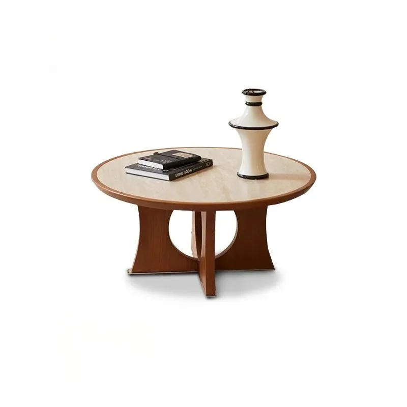 

Travertine rock slab coffee table small apartment, sofa medieval edge table round creative small tea table