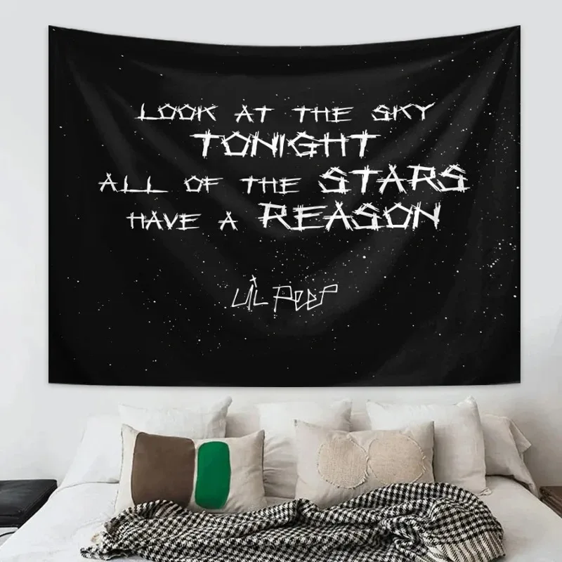 

1pc Black and white letter fashion tapestry, bedroom and dormitory hip-hop fashion home decoration aesthetic tapestry 180X320CM