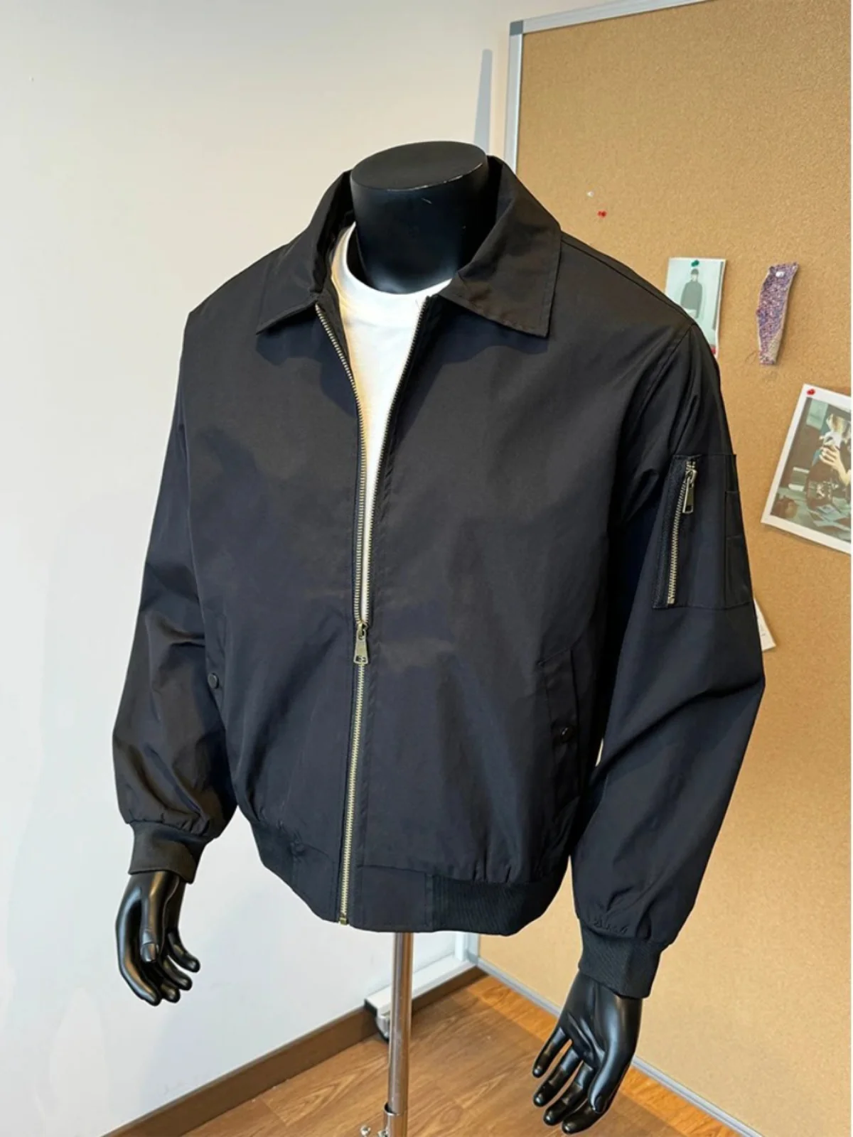 

Cleanfit American Pilot Jaet Men's Spring Faion Bla Workwear Coat High-End ort Baseball Sle Loose Fit Youth Trend