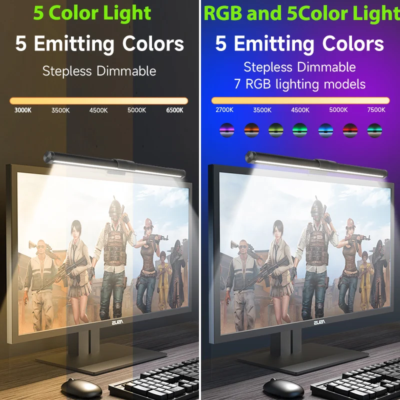 RGB Monitor Lightbar USB Stepless Dimming Computer Hanging Lamp Eye-Care Monitor Gaming PC Light Bar Curved Screen Light Fixture