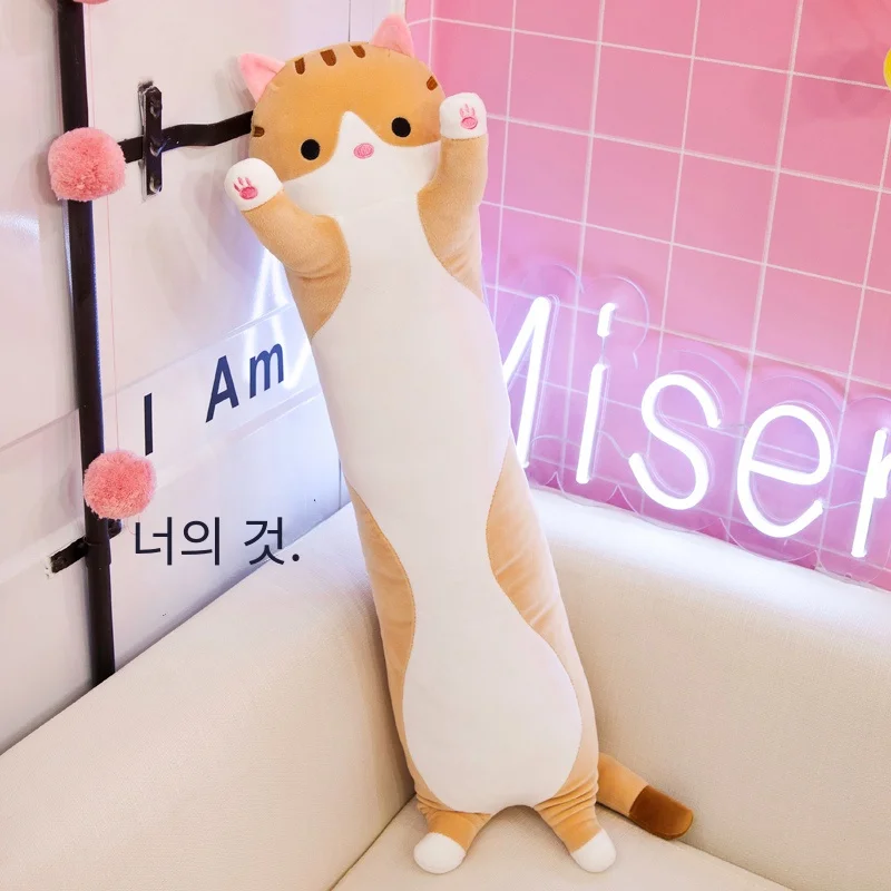 50/70cm Cute Soft Long Cat Plush Toys Stuffed Pause Office Nap Pillow Bed Sleep Home Decor Gift Doll for Kids Girl