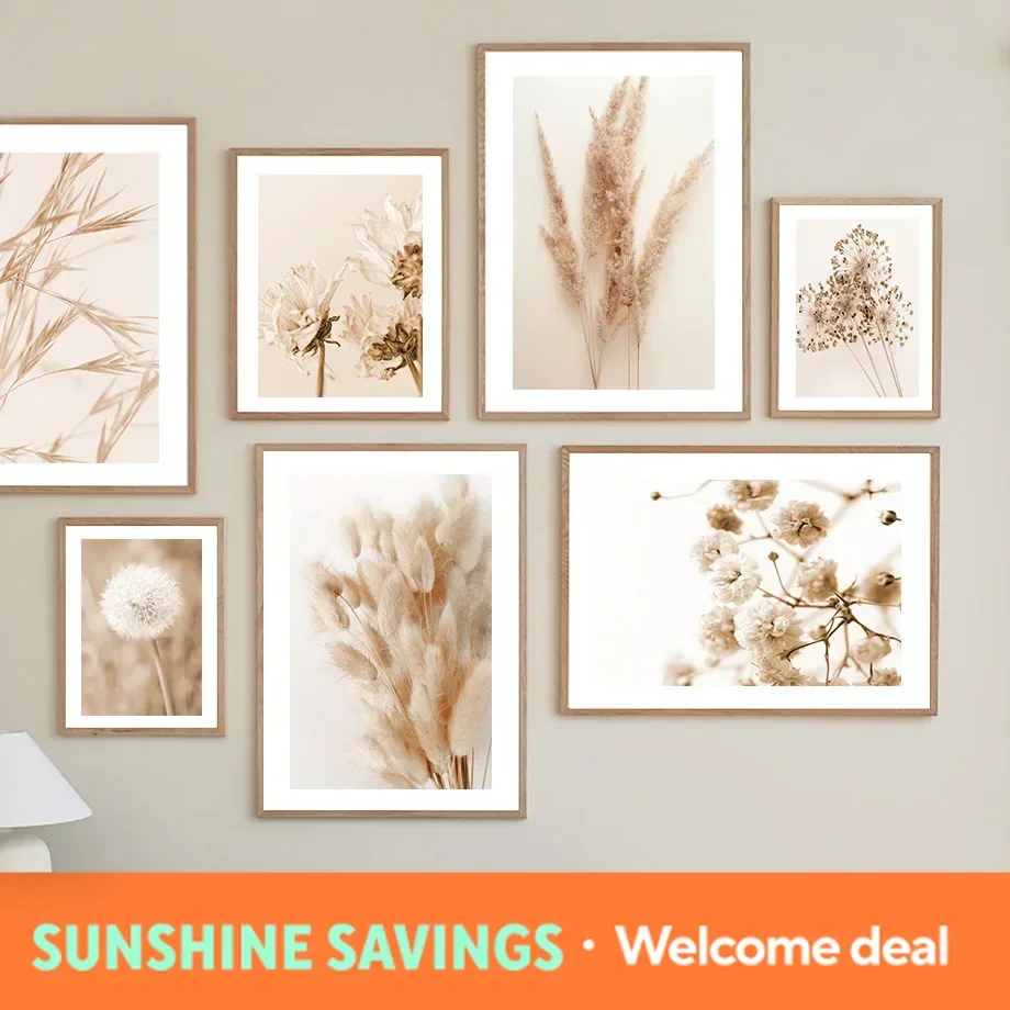 Beige Dandelion Reed Oats Tropical Plants Wall Art Canvas Painting Nordic Posters And Prints Wall Pictures For Living Room De