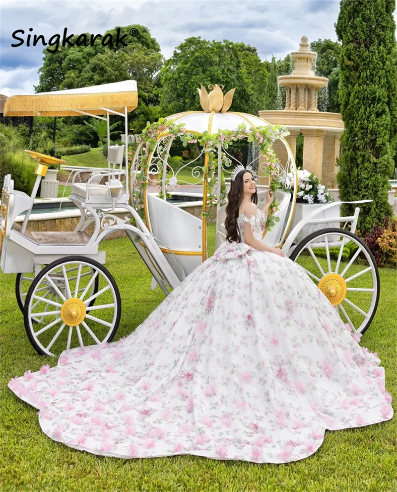 Vestidos de quinceañera con flores, vestido de baile con apliques florales, perlas con cuentas, fiesta de princesa, con cordones, 2024