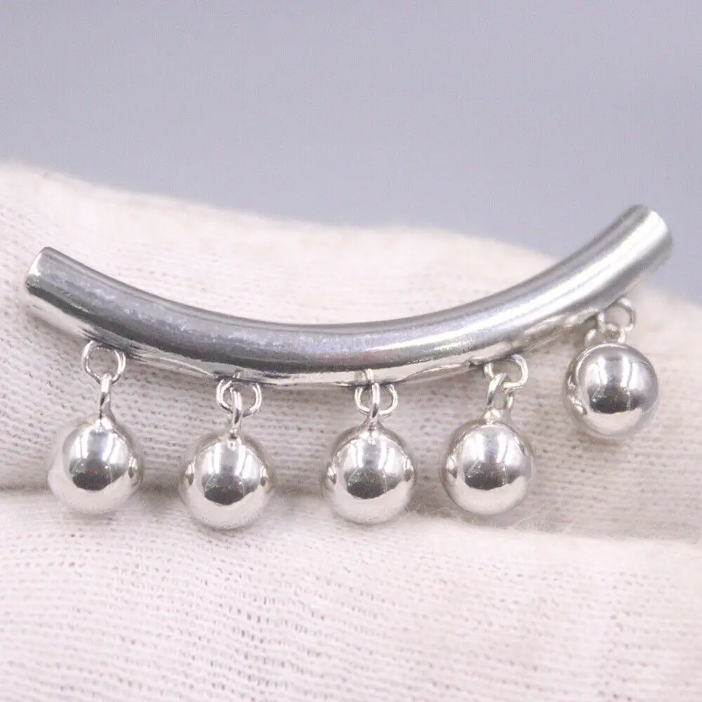 

Real 925 Sterling Silver Long Tube With Bell Charms Pendant 40mm L New Arrival