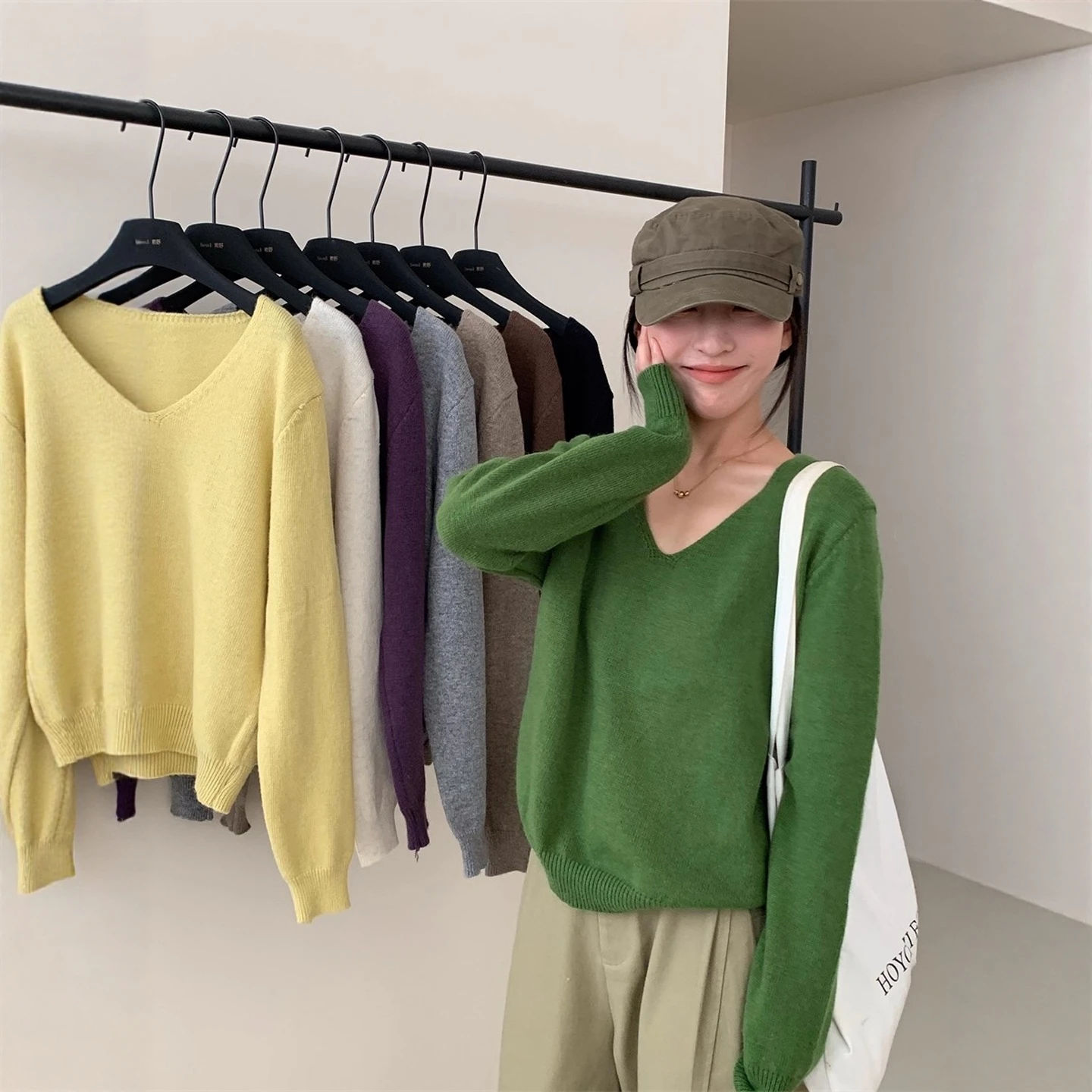 فضفاض سترة V-Ne الكورية Sle ملابس داخلية نسائية عادية محبوك للخريف مريحة التخسيس كسول Sle