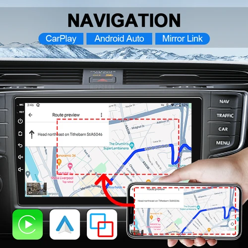 Imagen 2 del producto Radio para coche Hippcron 2 Din, Carplay inalámbrico, Android, estéreo para coche, reproductor Multimedia de 7/9 pulgadas, pantalla táctil IPS, sistema Linux, FM, BT