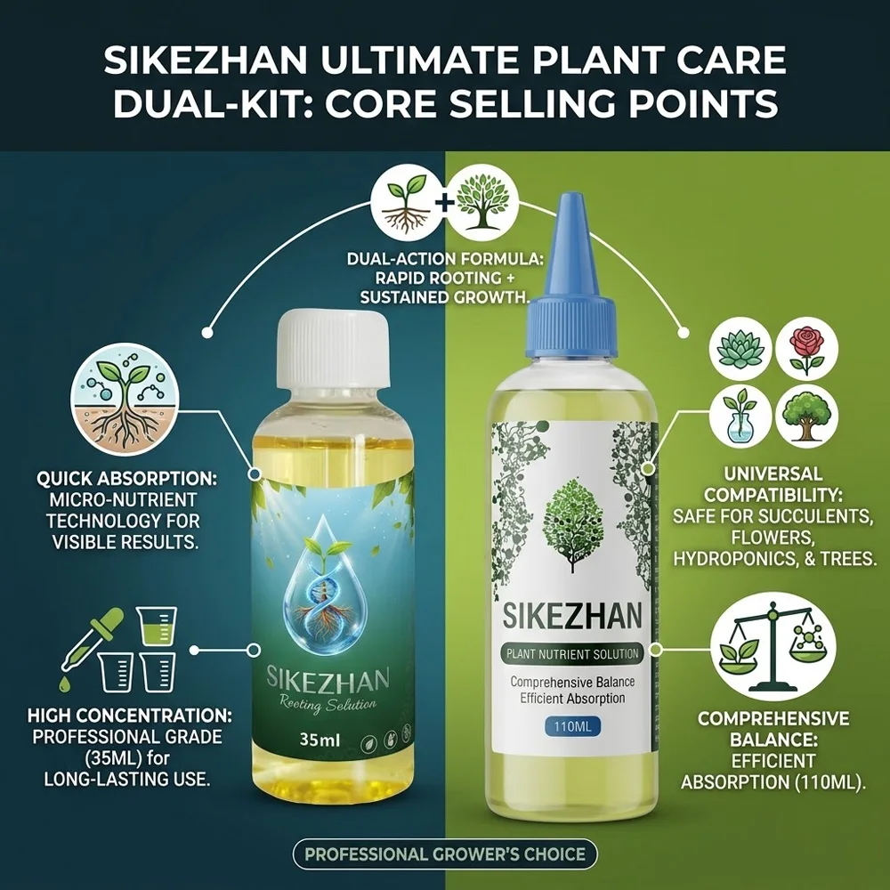 2Pcs Plant Growth Booster Set: 110ml Nutrient Solution & 35ml Rapid Rooting Liquid for Seedlings Clones Garden Fertilizer