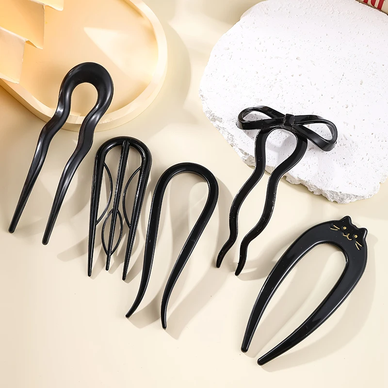 U-Shaped Hair Fork Fashion Tortoiseshell Acetate Acrylic Hairpin Geometric Headwear Hair Sticks Women Girls Hair Accessories 썸네일 7