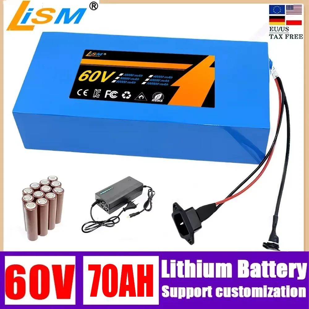 60V 70Ah 16S7P ebike battery 18650 2500W Lithium Battery Pack For 60V Electric bike Electric Scooter+67.2V charger