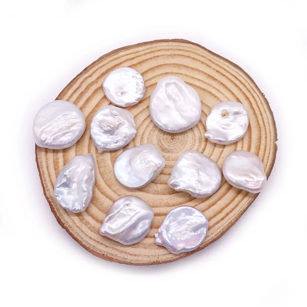 

Charismatic Irregular Pearl Button Loose Beads Flat Round Disc-Shaped Hole-Free for Crafting Banquet Engagement Gift Jewelry