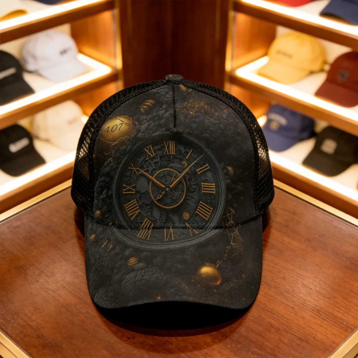 1pc Dark Luxury Timepiece Abstract Classic Baseball Cap Mesh Cap Really Cool Stylish Perfect for Daily Wear Christmas Parties