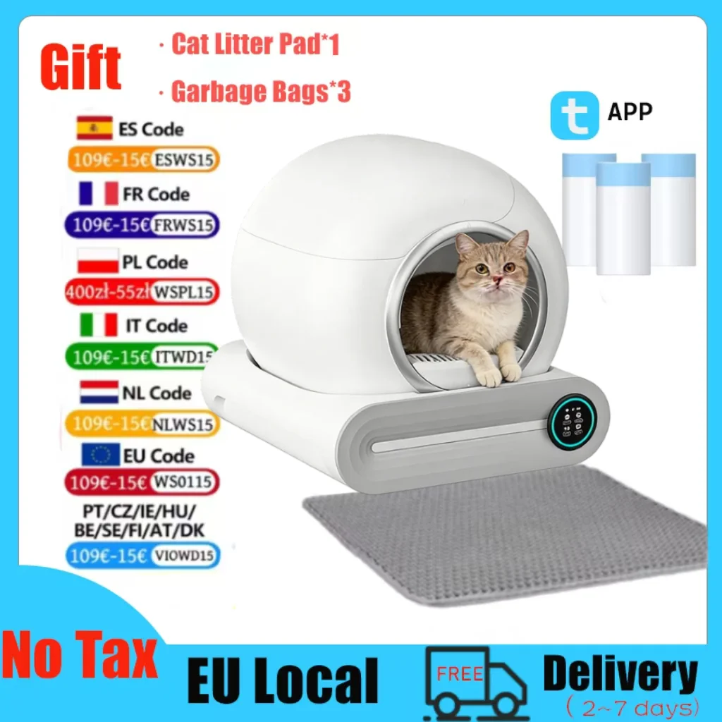 Bac à litière pour chat autonettoyant intelligent 65L Extra Large fermé automatique toilette pour chat contrôle par application bac à litière pour chat Arenero Gato pour chats