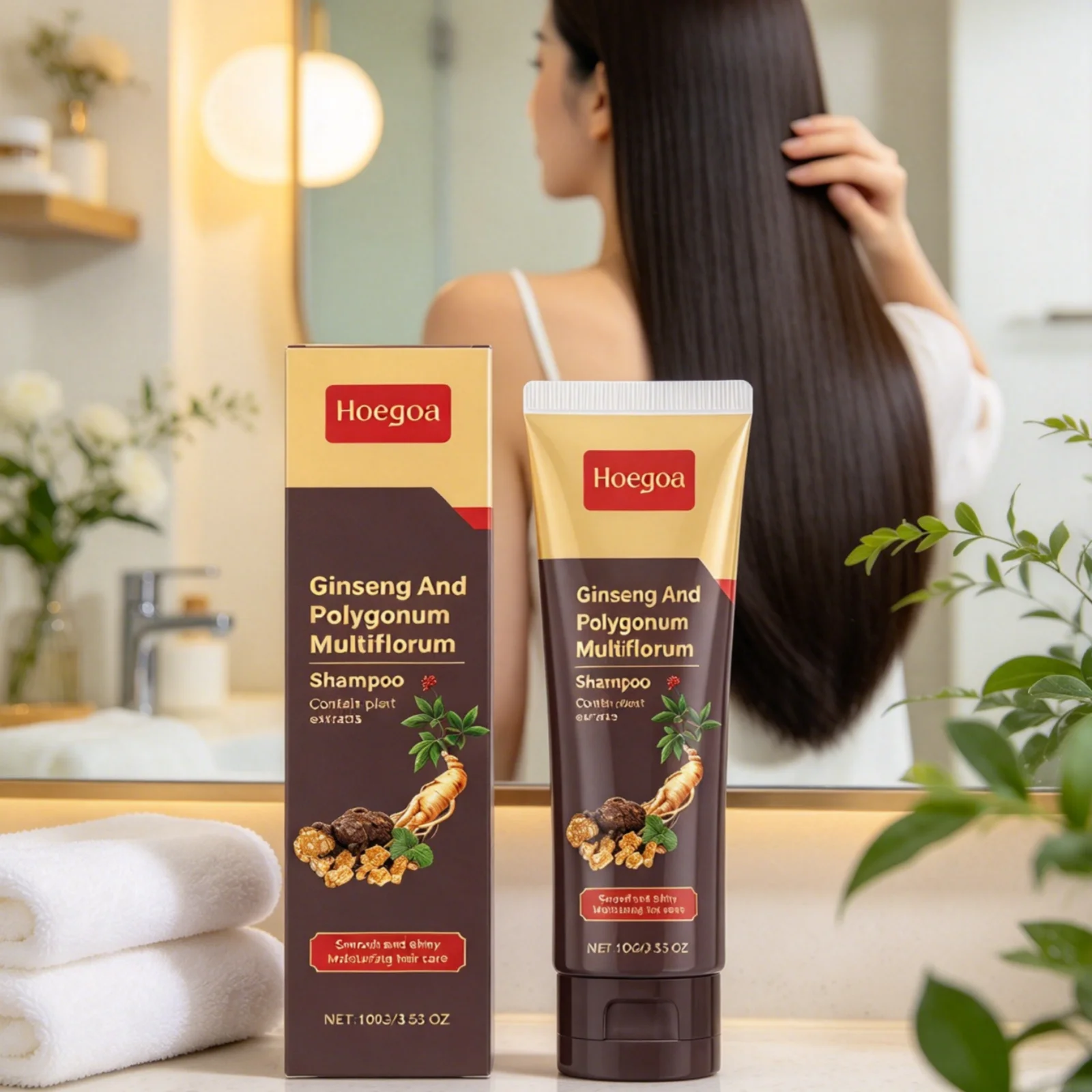 Hoegoa Ginseng Polygonum Multiflorum Shampoo Deep Nourishing Hair Repairing Reduce Dandruff Oil Control Herbal Hair Shampoo 100g